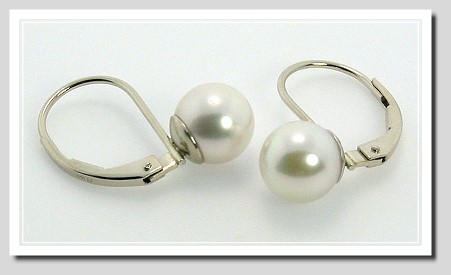 7-7.5MM Akoya Pearl Leverback Earrings 14K Gold