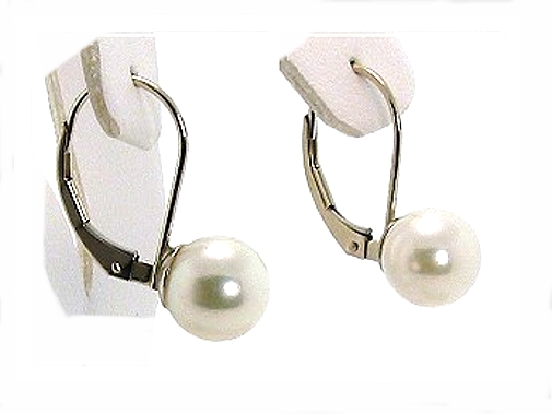 7.5-8MM White Akoya Pearl Leverback Earrings 14K White Gold