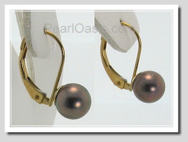 6-6.5MM Black Akoya Pearl Earrings 14K Yellow Gold Leverbacks