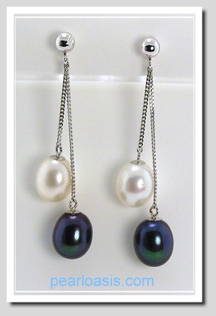 AAA 7X8MM Multi Black White FW Pearl Dangle Earrings 14K  Gold
