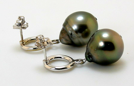 11.6X14MM Dark Gray Tahitian Pearl Dangle Earrings, 14K White Gold