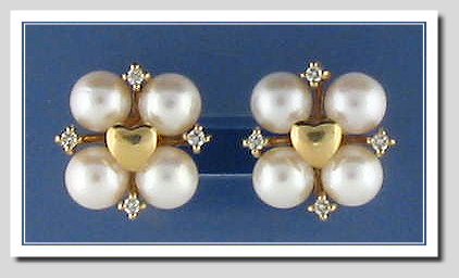 Multi 5MM Akoya Cultured Pearl Earrings w/Diamonds, 14K Gold 