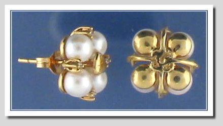 Multi 5MM Akoya Cultured Pearl Earrings w/Diamonds, 14K Gold 
