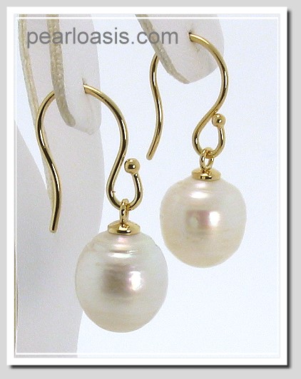 Certified 10.7X12MM White South Sea Circle Pearl Drop Earrings 14K French Wire