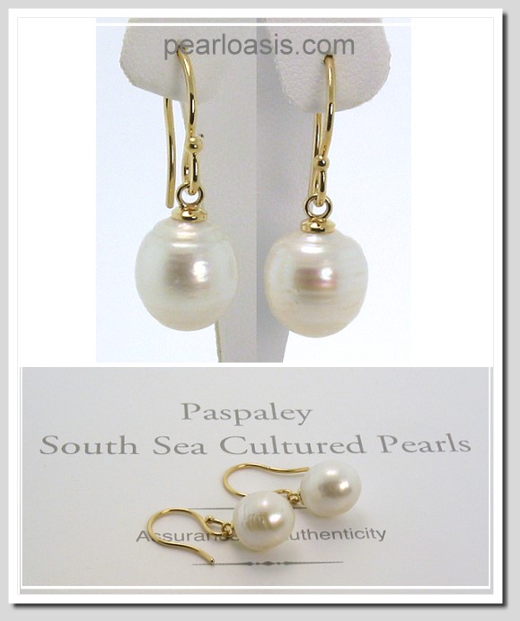 Certified 10.7X12MM White South Sea Circle Pearl Drop Earrings 14K French Wire