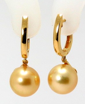 9.3MM Dark Golden South Sea Pearl Dangle Earrings; 18K Yellow Gold Leverbacks