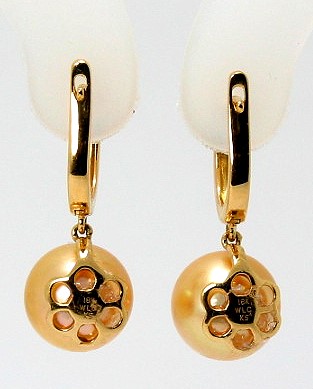 9.3MM Dark Golden South Sea Pearl Dangle Earrings; 18K Yellow Gold Leverbacks