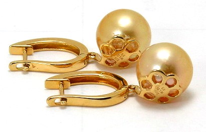 9.3MM Dark Golden South Sea Pearl Dangle Earrings; 18K Yellow Gold Leverbacks