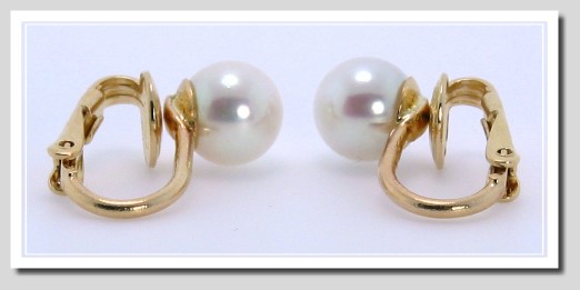 AAA 7-7.5MM Japanese Akoya Pearl Clip On Earrings 14K Yellow Gold