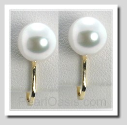 AAA 8-8.5MM White Japanese Akoya Pearl Clip On Earrings 14K Gold Hinged Screw Backs
