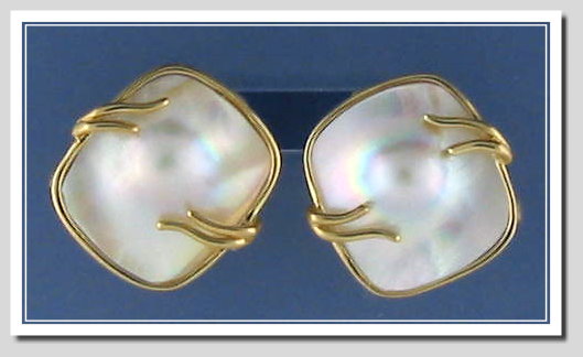 All-American Blister Pearl Earrings, 13X15.85MM, Cushions Shape, 14K Yellow Gold
