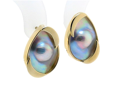 All-American Blister Pearl Earrings, 12.5X17.5MM, Pear Shape, 14K Yellow Gold