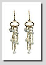 Multi White FW Cultured Pearl & Diamond Designer Earrings, 14K Yellow Gold