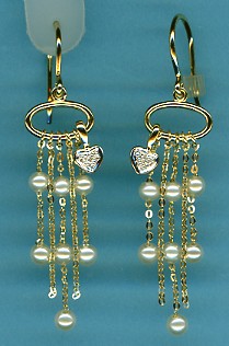 Multi White FW Cultured Pearl & Diamond Designer Earrings, 14K Yellow Gold