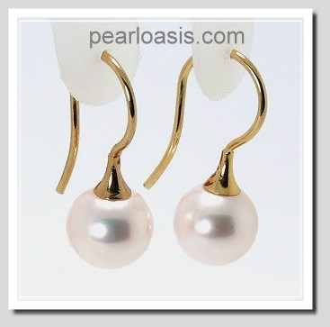 AAA Grade 8-8.5MM Japanese Akoya Cultured Pearl Earrings 14K Yellow Gold French Hoop