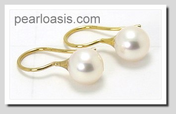 AAA Grade 8-8.5MM Japanese Akoya Cultured Pearl Earrings 14K Yellow Gold French Hoop