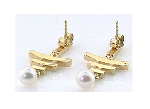 Designers Earrings White Akoya Cultured Pearl w/Diamonds, 14K Gold