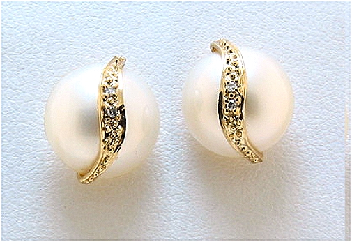 11MM Mabe Pearl Diamond Earrings 14K Gold