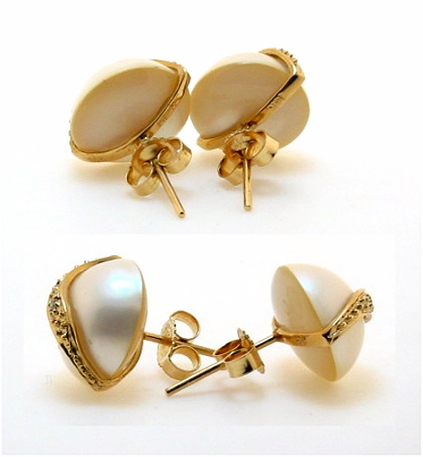 11MM Mabe Pearl Diamond Earrings 14K Gold