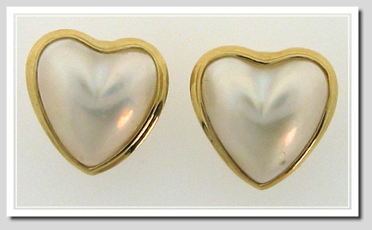 13.5X15MM Heart Mabe Pearl Earrings 14K Gold Omega Clip