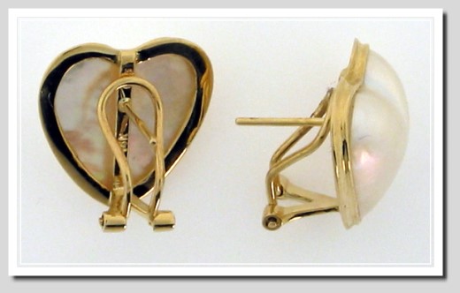 13.5X15MM Heart Mabe Pearl Earrings 14K Gold Omega Clip