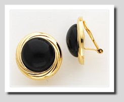 13MM Black Onyx Non Pierced Button Earrings 14K Gold Clip On