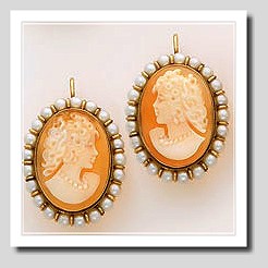 15X20MM Shell Cameo Cultured Pearl Earrings 14K Gold