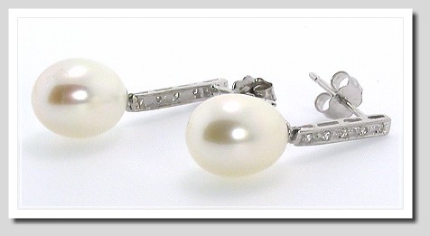 8X10MM Freshwater Pearl Diamond Earrings 14K White Gold
