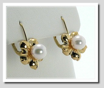 6-6.5MM White Akoya Pearl Earrings 14K Gold Leverbacks