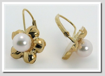 6-6.5MM White Akoya Pearl Earrings 14K Gold Leverbacks