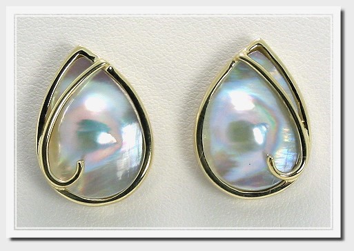 All-American Blister Pearl Earrings, 13X17MM Pear Shape 14K Yellow Gold