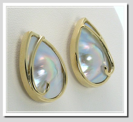All-American Blister Pearl Earrings, 13X17MM Pear Shape 14K Yellow Gold