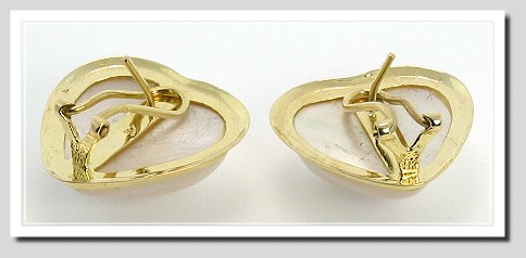 17X17MM White Heart Mabe Earrings 14K Yellow Gold Omega Clips