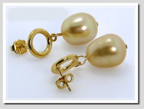 11X13MM Golden South Sea Pearl Dangle Earrings 14K Gold 