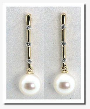 7-7.5MM Akoya Pearl Long Drop Earrings 14K Yellow Gold 