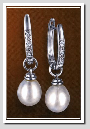 AAA 7X8MM FW Pearl & Diamond Earrings 14K White Gold