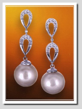 AAA 9-9.5MM FW Pearl & Diamond Earrings 14K White Gold