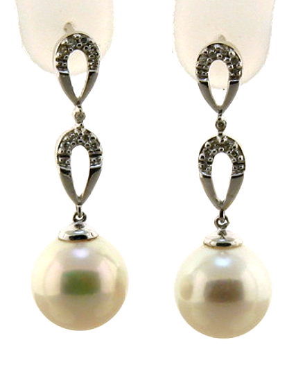 AAA 9-9.5MM FW Pearl & Diamond Earrings 14K White Gold