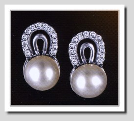 AAA 7-7.5MM FW Pearl & Diamond Earrings 14K White Gold