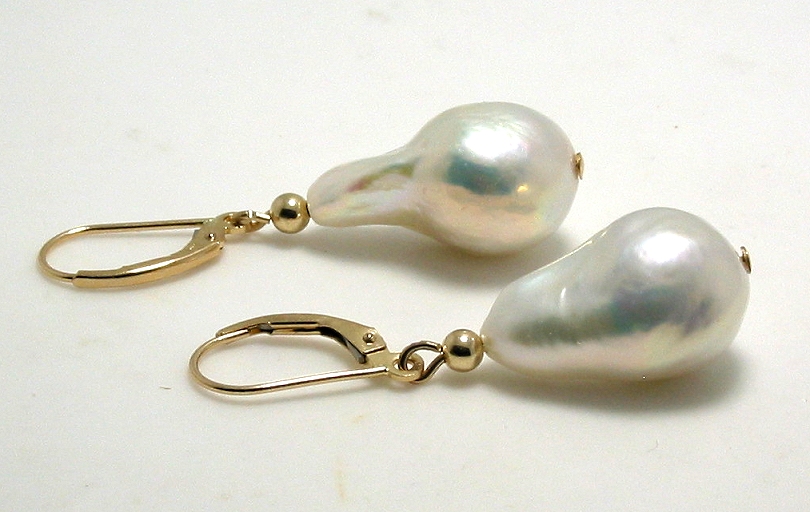 12X20MM Baroque Freshwater Pearl Drop Earrings, 14K Yellow Gold Leverbacks