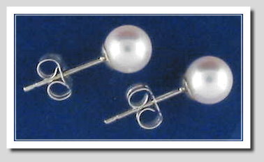 AAA 6-6.5MM White Japanese Akoya Cultured Pearl Earring Studs, 18K White Gold