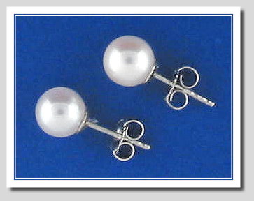 AAA 6.5-7MM White Japanese Akoya Cultured Pearl Earring Studs, 18K White Gold 