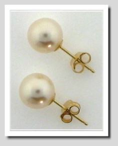 7-7.5MM White Freshwater Cultured Pearl Earring Studs 14K Yellow Gold