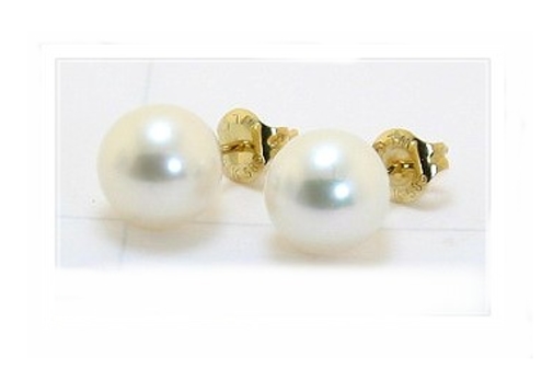 AAA Grade 9-9.5MM Round White Freshwater Pearl Earring Studs 14K Yellow Gold
