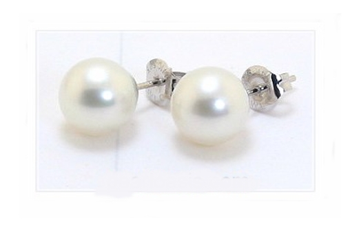 AAA 9-9.5MM Round Freshwater Pearl Earring Studs 14K White Gold