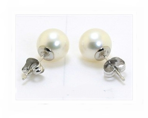 AAA 9-9.5MM Round Freshwater Pearl Earring Studs 14K White Gold