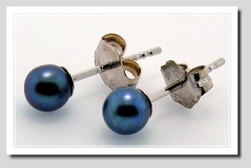 4-4.5MM Black Freshwater Pearl Earring Studs, 14K White Gold
