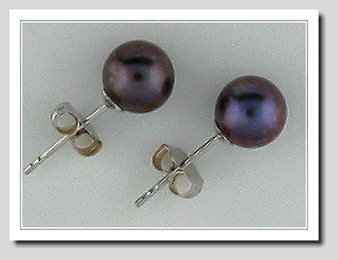 6-6.5MM Black Freshwater Pearl Earring Studs, 14K White Gold