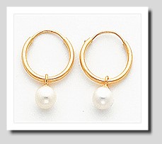 4.5-5MM Pearl Charm Endless Hoop Earrings 14K Yellow Gold
