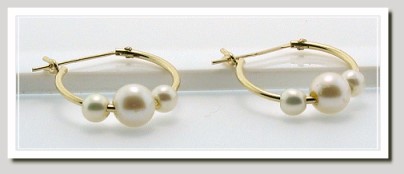 Triple Pearl Hoop Earrings 14K Yellow Gold